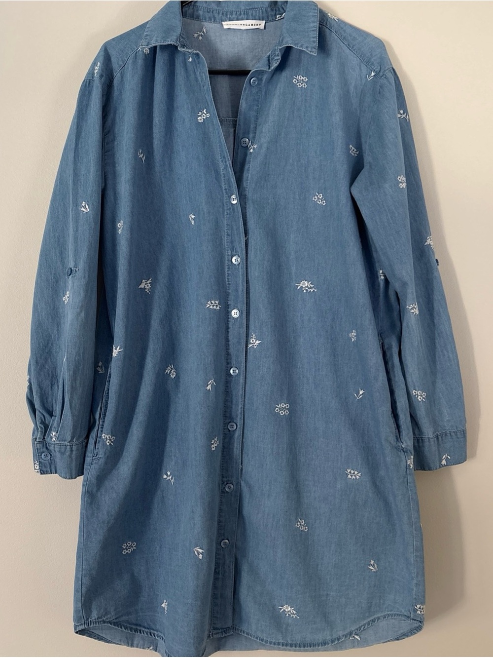 Jane and Delancey Blue Embroidered Chambray Shirt Dress